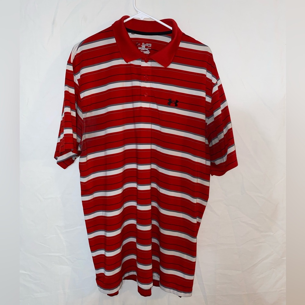 Under Armour Heat Gear Golf Polo - Red/Grey/White - Size 2XL